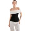 imageSUUKSESS Women Off Shoulder Going Out Sweaters Tops Short Sleeve Ribbed Knit Summer Sexy ShirtsBlack1