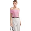 imageSUUKSESS Women Off Shoulder Going Out Sweaters Tops Short Sleeve Ribbed Knit Summer Sexy ShirtsPink