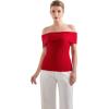 imageSUUKSESS Women Off Shoulder Going Out Sweaters Tops Short Sleeve Ribbed Knit Summer Sexy ShirtsRed