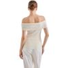 imageSUUKSESS Women Off Shoulder Going Out Sweaters Tops Short Sleeve Ribbed Knit Summer Sexy ShirtsWhite