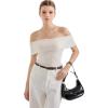 imageSUUKSESS Women Off Shoulder Going Out Sweaters Tops Short Sleeve Ribbed Knit Summer Sexy ShirtsWhite