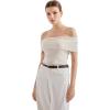 imageSUUKSESS Women Off Shoulder Going Out Sweaters Tops Short Sleeve Ribbed Knit Summer Sexy ShirtsWhite