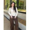 imageSUUKSESS Women Ribbed Seamless Long Sleeve Bodysuit Square Scoop Notch Neck BodysuitScoop Beige