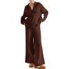 imageSUUKSESS Women 2 piece Fall outfits Long Sleeve Oversized Matching Lounge Set Waffle Knit Polo Sweater sets BrownS