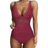 imageSUUKSESS Women Sexy Mesh Tummy Control Swimsuit Push Up High Waisted Bathing Suit10 Wine Red