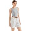 imageSUUKSESS Women Cotton Ribbed Summer Going Out Tops Padded Trendy Basic Tank TopsFlower Grey