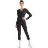 imageSUUKSESS Women Long Sleeve Ribbed Workout Jumpsuit One Piece V Neck Button Down Yoga JumpsuitsBlack