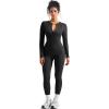 imageSUUKSESS Women Long Sleeve Ribbed Workout Jumpsuit One Piece V Neck Button Down Yoga JumpsuitsBlack