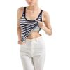 imageSUUKSESS Women Padded Cotton Ribbed Tank Tops Summer Going Out Basic Scoop Neck Cami TopsBlue White Stripe