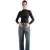 imageSUUKSESS Women Ribbed Modal Long Sleeve Casual Tops High Neck Going Out T ShirtsBlack