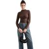 imageSUUKSESS Women Ribbed Modal Long Sleeve Casual Tops High Neck Going Out T ShirtsBrown