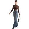 imageSUUKSESS Women Ribbed Modal Long Sleeve Casual Tops High Neck Going Out T ShirtsBrown