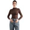imageSUUKSESS Women Ribbed Modal Long Sleeve Casual Tops High Neck Going Out T ShirtsBrown