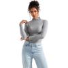 imageSUUKSESS Women Ribbed Modal Long Sleeve Casual Tops High Neck Going Out T ShirtsGrey