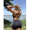 imageSUUKSESS Women V Cross Workout Sets Strappy Sports Bra High Waist Booty Shorts1 Black
