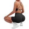 imageSUUKSESS Women V Cross Workout Sets Strappy Sports Bra High Waist Booty Shorts1 Black