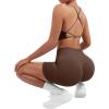 imageSUUKSESS Women V Cross Workout Sets Strappy Sports Bra High Waist Booty Shorts1 Deep Brown