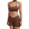 imageSUUKSESS Women V Cross Workout Sets Strappy Sports Bra High Waist Booty Shorts1 Deep Brown