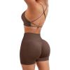 imageSUUKSESS Women V Cross Workout Sets Strappy Sports Bra High Waist Booty Shorts1 Deep Brown
