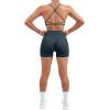 imageSUUKSESS Women V Cross Workout Sets Strappy Sports Bra High Waist Booty Shorts1 Deep Green
