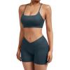 imageSUUKSESS Women V Cross Workout Sets Strappy Sports Bra High Waist Booty Shorts1 Deep Green