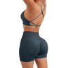 imageSUUKSESS Women V Cross Workout Sets Strappy Sports Bra High Waist Booty Shorts1 Deep Green