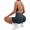 imageSUUKSESS Women V Cross Workout Sets Strappy Sports Bra High Waist Booty Shorts1 Deep Green