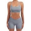 imageSUUKSESS Women V Cross Workout Sets Strappy Sports Bra High Waist Booty Shorts1 Grey Blue