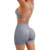imageSUUKSESS Women V Cross Workout Sets Strappy Sports Bra High Waist Booty Shorts1 Grey Blue