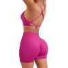 imageSUUKSESS Women V Cross Workout Sets Strappy Sports Bra High Waist Booty Shorts1 Hot Pink