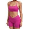 imageSUUKSESS Women V Cross Workout Sets Strappy Sports Bra High Waist Booty Shorts1 Hot Pink