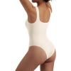 imageSUUKSESS Women V Neck Ribbed Seamless Bodysuit Sleeveless Padded Sexy Tank Top1 Beige