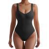 imageSUUKSESS Women V Neck Ribbed Seamless Bodysuit Sleeveless Padded Sexy Tank Top1 Black Brown