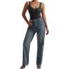 imageSUUKSESS Women V Neck Ribbed Seamless Bodysuit Sleeveless Padded Sexy Tank Top1 Black Royalblue