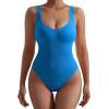 imageSUUKSESS Women V Neck Ribbed Seamless Bodysuit Sleeveless Padded Sexy Tank Top1 Black Royalblue