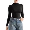 imageSUUKSESS Women Ribbed Modal Long Sleeve Casual Tops High Neck Going Out T ShirtsBlack