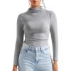 imageSUUKSESS Women Ribbed Modal Long Sleeve Casual Tops High Neck Going Out T ShirtsGrey