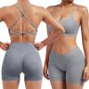 imageSUUKSESS Women V Cross Workout Sets Strappy Sports Bra High Waist Booty Shorts1 Grey Blue