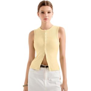 imageSUUKSESS Women Button Down Going Out Trendy Tops Ribbed Sexy Vest Y2K Tank TopsYellow