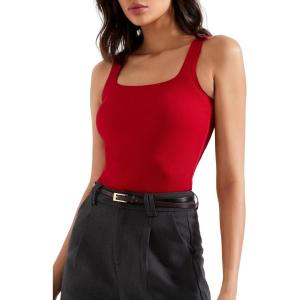 imageSUUKSESS Women Cotton Ribbed Summer Going Out Tops Padded Trendy Basic Tank TopsRed