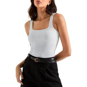 imageSUUKSESS Women Cotton Ribbed Summer Going Out Tops Padded Trendy Basic Tank TopsWashed Blue