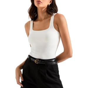 imageSUUKSESS Women Cotton Ribbed Summer Going Out Tops Padded Trendy Basic Tank TopsWhite