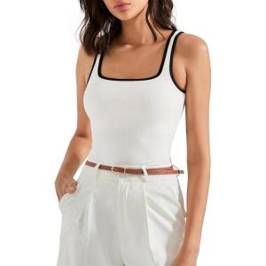 imageSUUKSESS Women Cotton Ribbed Summer Going Out Tops Padded Trendy Basic Tank TopsWhiteblack