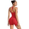 imageSUUKSESS Women 2 Piece Workout Sets High Waisted Tummy Control Biker Shorts Halter Backless Tank TopsRed