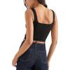 imageSUUKSESS Women Cotton Ribbed Built in Bra Tank Tops Summer Casual Basic TopBlack