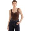 imageSUUKSESS Women Cotton Ribbed Built in Bra Tank Tops Summer Casual Basic TopBrown