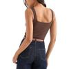imageSUUKSESS Women Cotton Ribbed Built in Bra Tank Tops Summer Casual Basic TopBrown