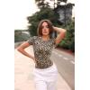 imageSUUKSESS Women Crew Neck Short Sleeve Thong Bodysuit Shirts Basic TopLeopard