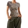 imageSUUKSESS Women Crew Neck Short Sleeve Thong Bodysuit Shirts Basic TopLeopard