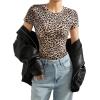 imageSUUKSESS Women Crew Neck Short Sleeve Thong Bodysuit Shirts Basic TopLeopard